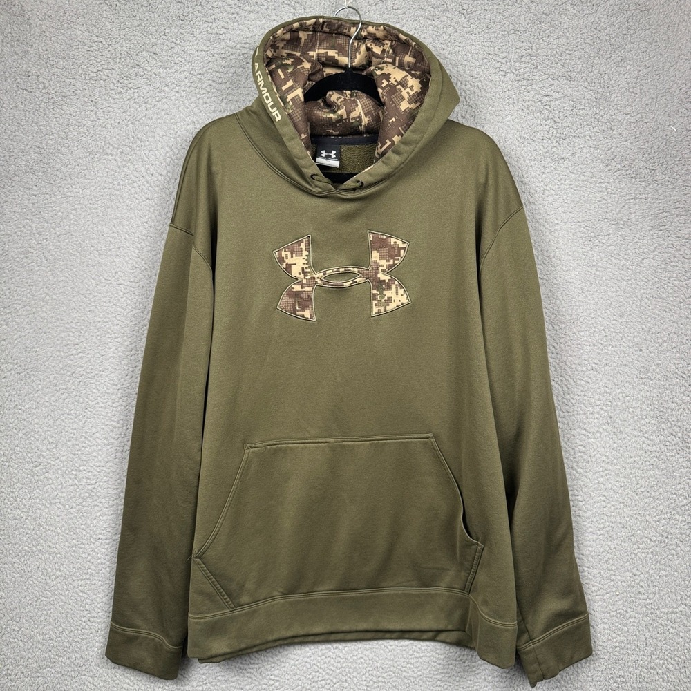 Under Armour Hoodie Mens XXL Green Fleece Big Logo Camo Hunting Fishing Outdoor